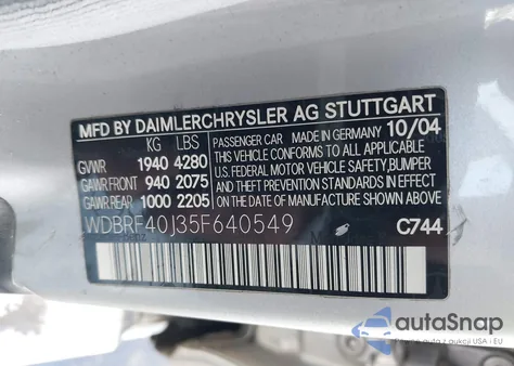 2005 Mercedes-Benz C 230 Kompressor Sport z USA, uszkodzony, nr VIN WDBRF40J35F640549